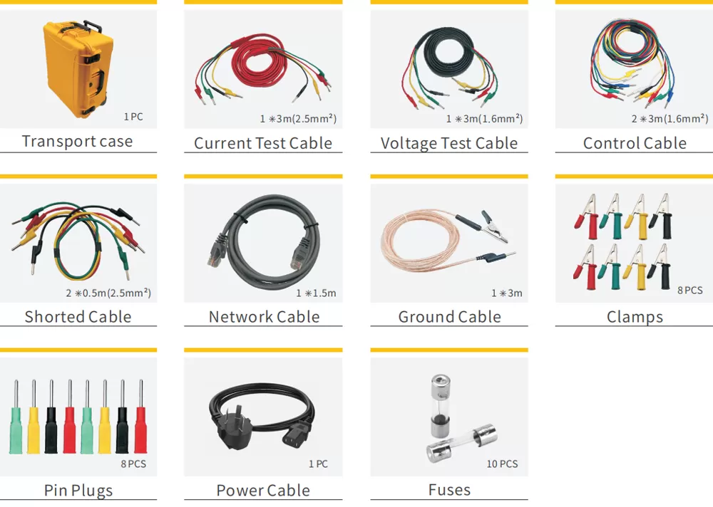 Accessories of PRE 431 3 Current and 4 Voltage Relay Test System Accessories of PRE 431 3 Current and 4 Voltage Relay Test System