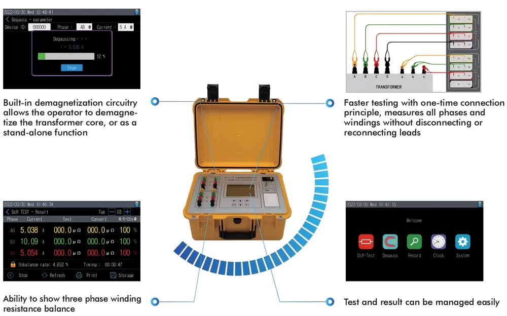 Features of DRT3XXL Series Automated Six-winding Transformer Ohmmeter Features of DRT3XXL Series Automated Six-winding Transformer Ohmmeter