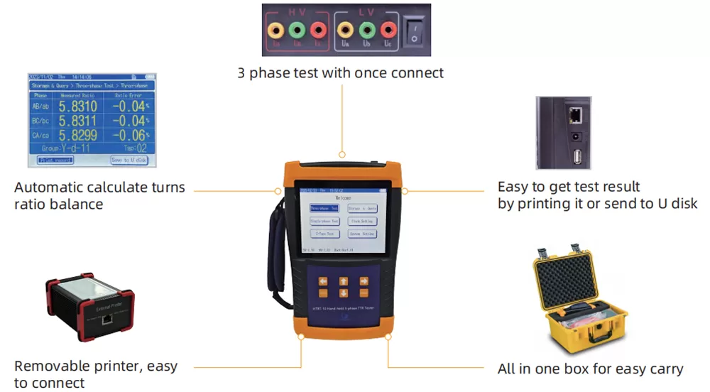 Features of HTRT-10 Handheld 3-phase TTR Test Features of HTRT-10 Handheld 3-phase TTR Test